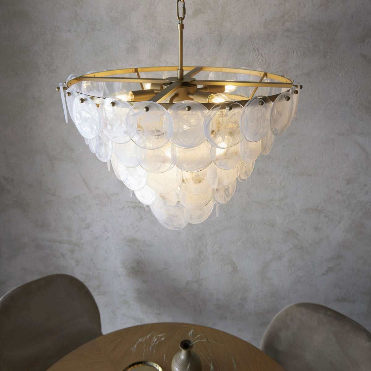 Sandford 9 Light Pendant with White and Clear Glass