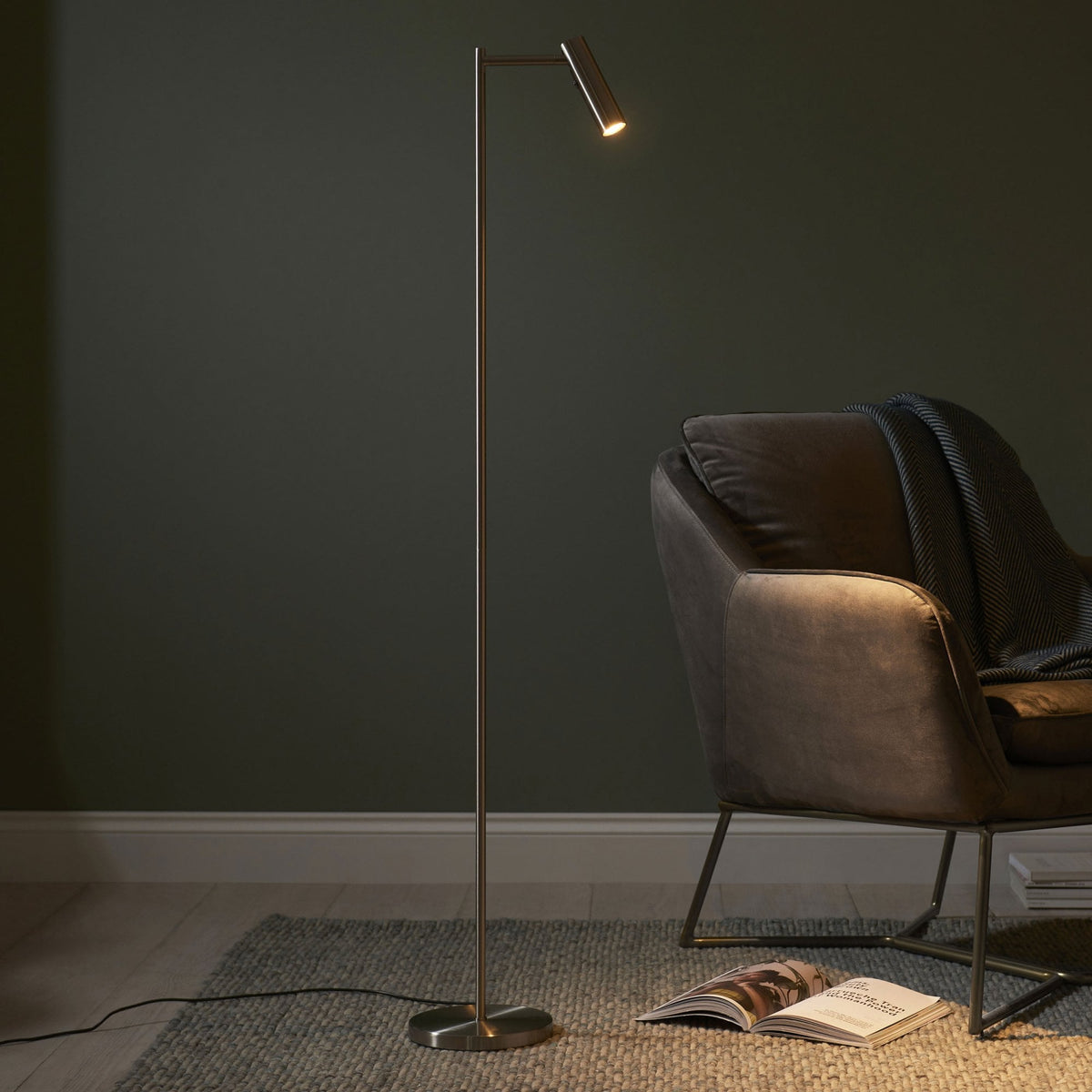 Dedicated Reader LED Task Floor Lamp in Satin Nickel