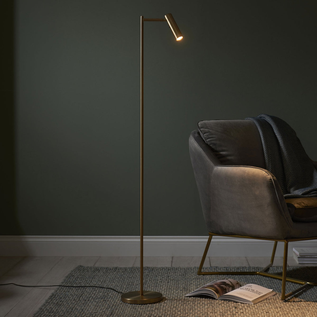 Dedicated Reader LED Task Floor Lamp in Warm Brass