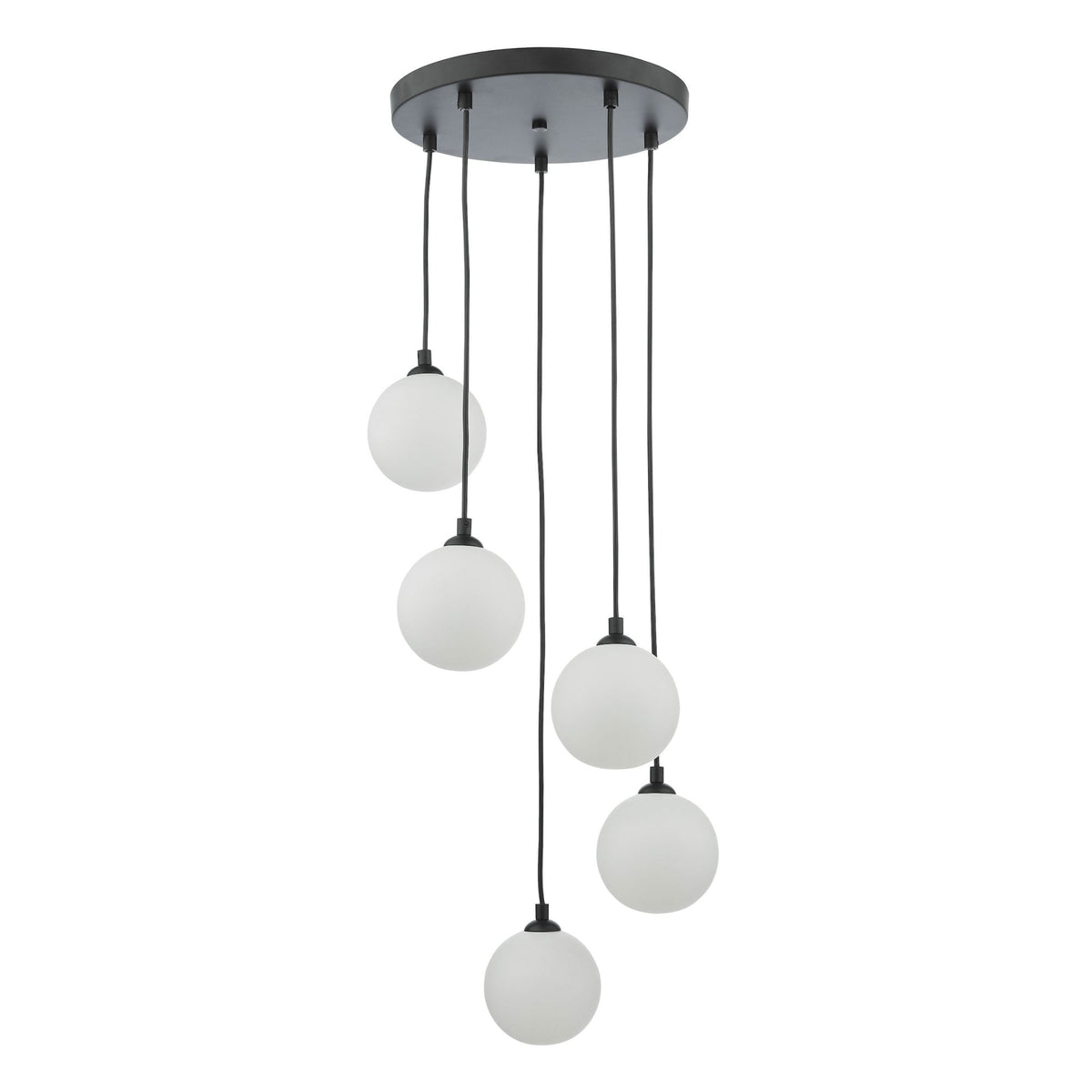 Federico 5 Light Cluster Pendant In Matt Black With Opal Glass Shades