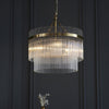 Marietta Three Light Pendant Chandelier in Antique Brass with Clear Glass Rods