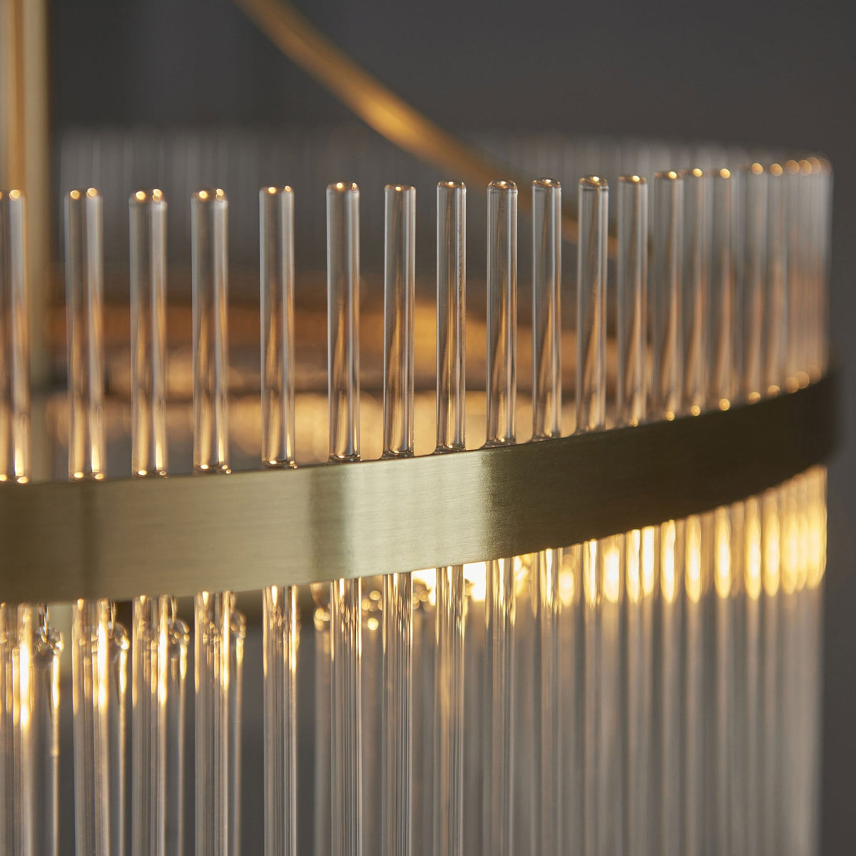 Marietta Three Light Pendant Chandelier in Antique Brass with Clear Glass Rods