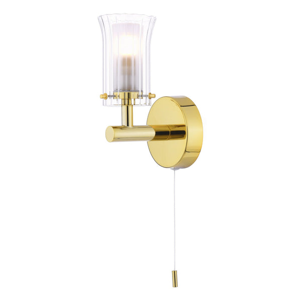 Elba IP44 Switched Bathroom Wall Light In Polished Gold