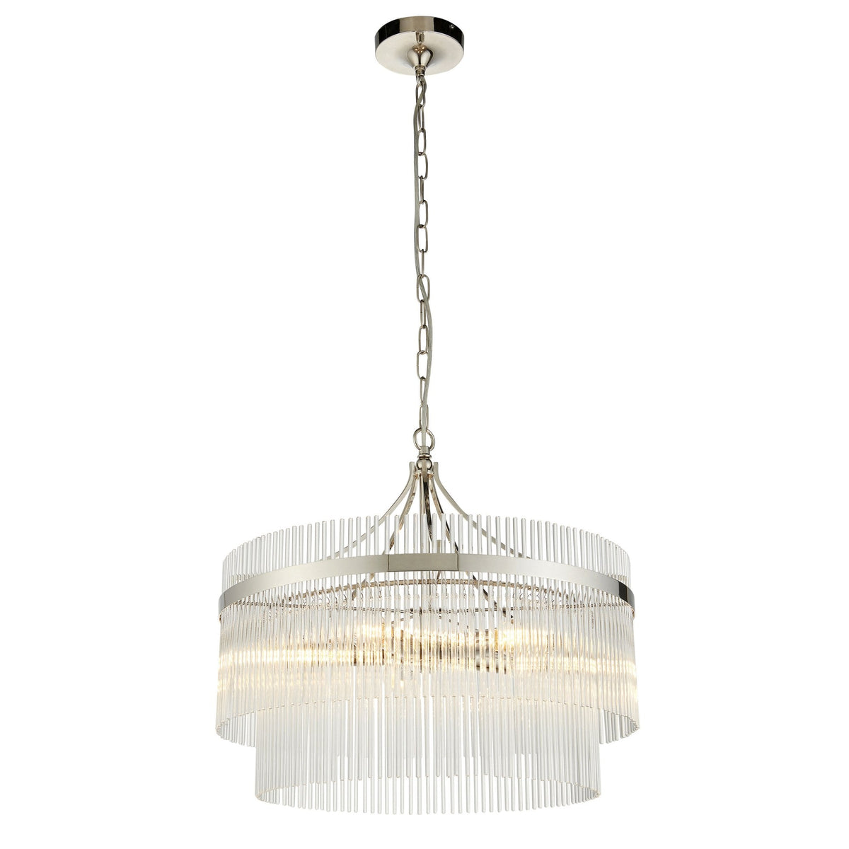 Marietta Five Light Pendant Chandelier in Polished Nickel with Clear Glass Rods