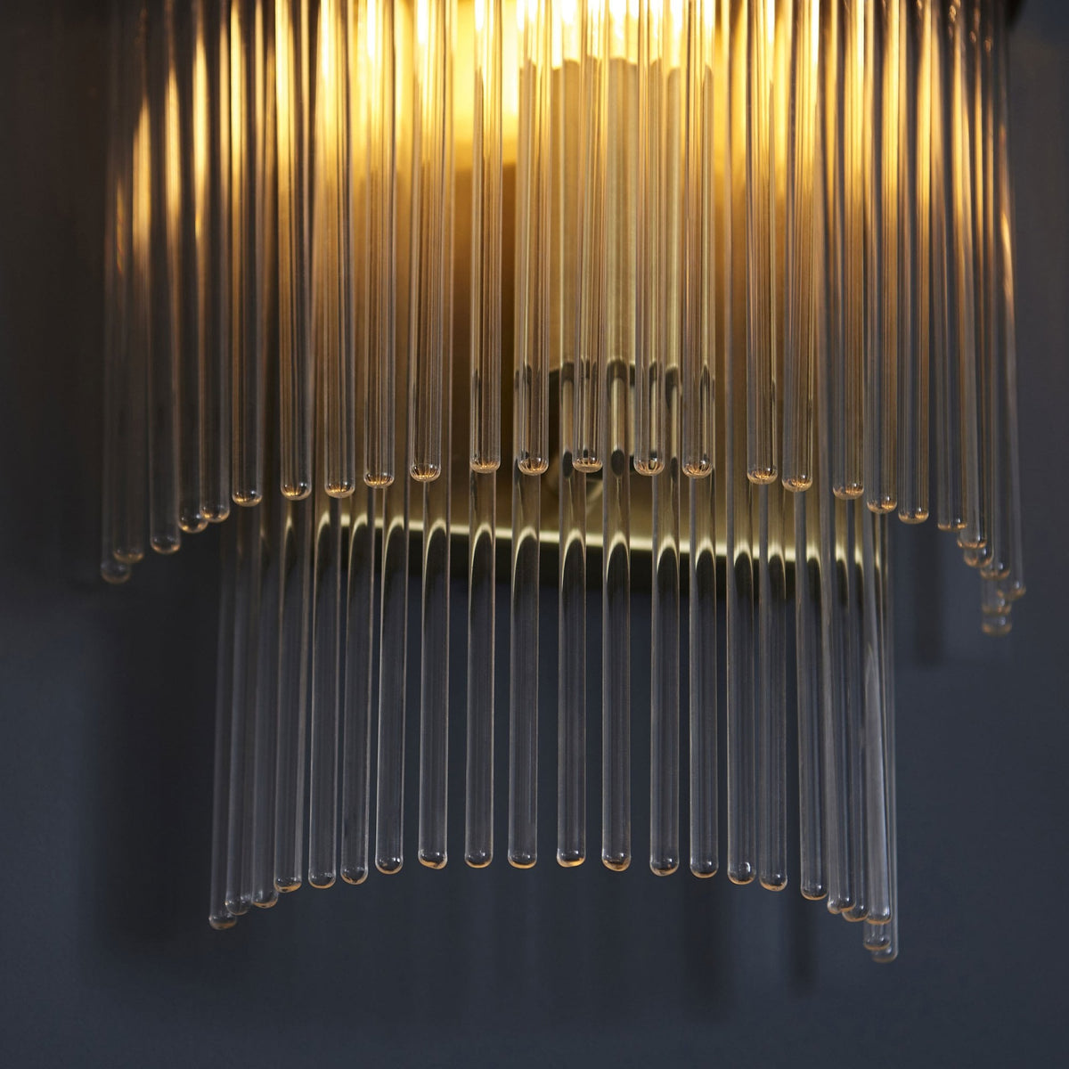 Marietta Wall Light in Antique Brass with Clear Glass Rods