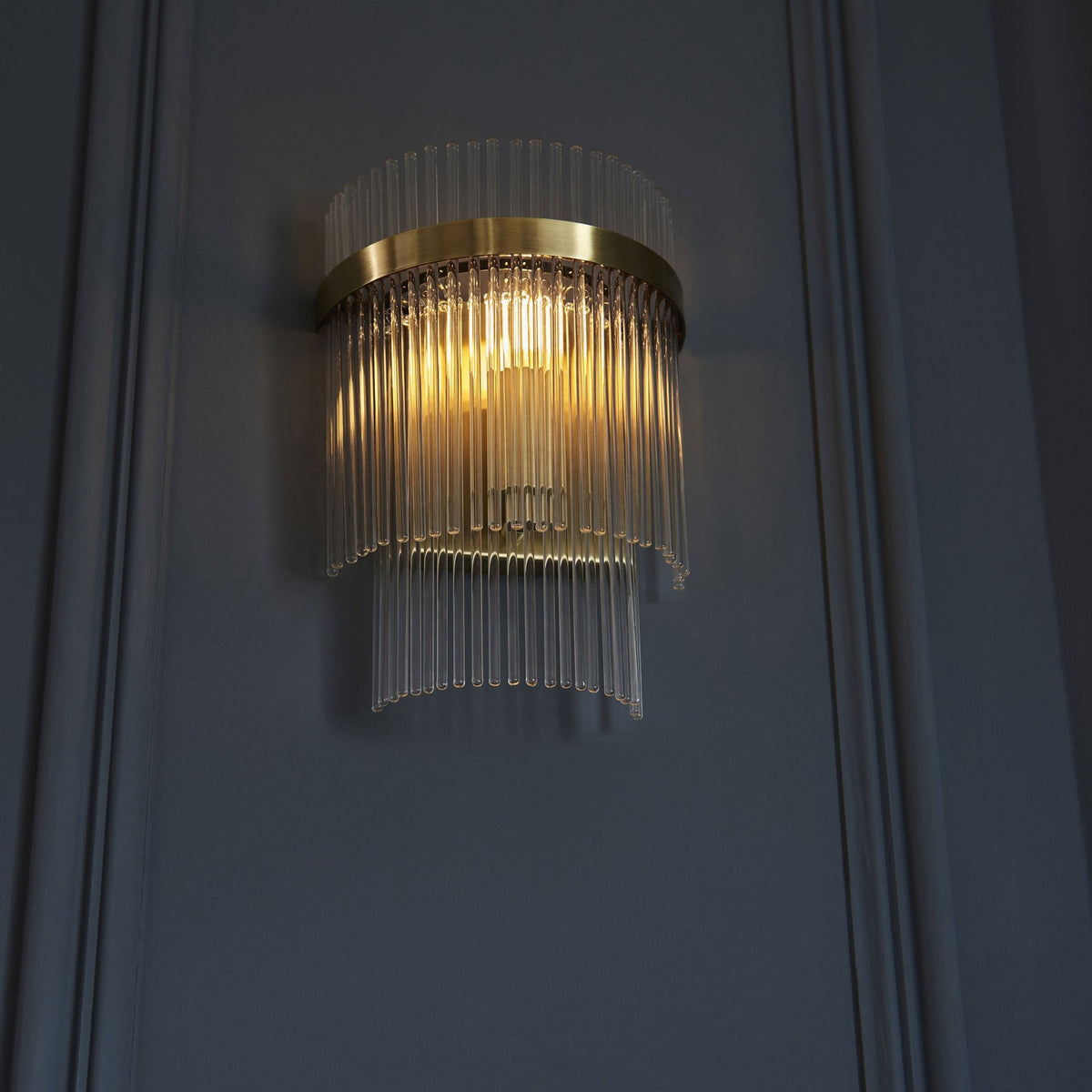 Marietta Wall Light in Antique Brass with Clear Glass Rods