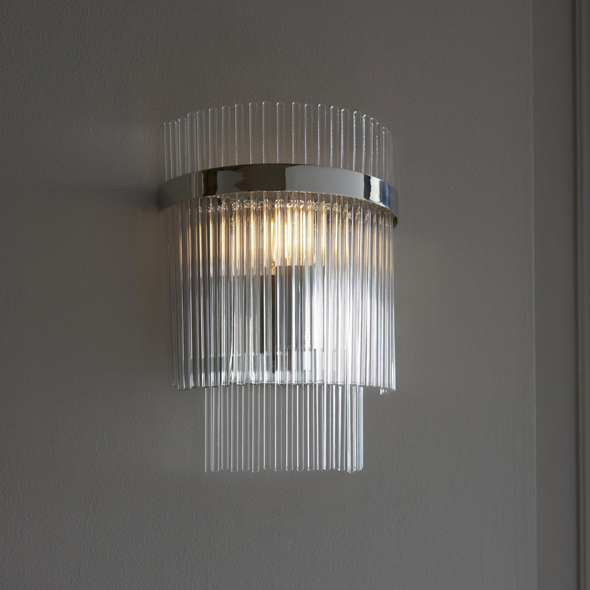 Marietta Wall Light in Polished Nickel with Clear Glass Rods