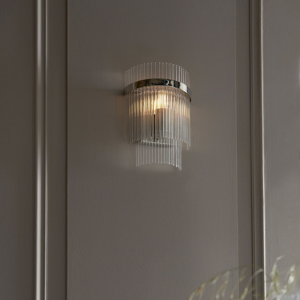 Marietta Wall Light in Polished Nickel with Clear Glass Rods