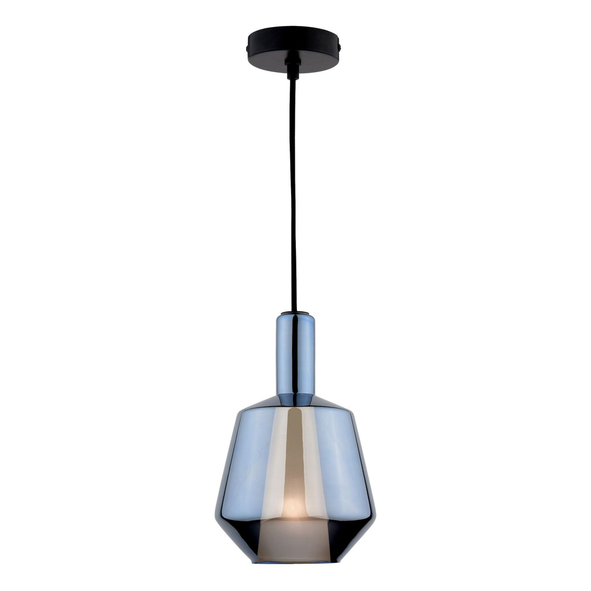 Esmeralda Small Single Pendant In Matt Black With Blue Glass Shade & Inner Opal Diffuser