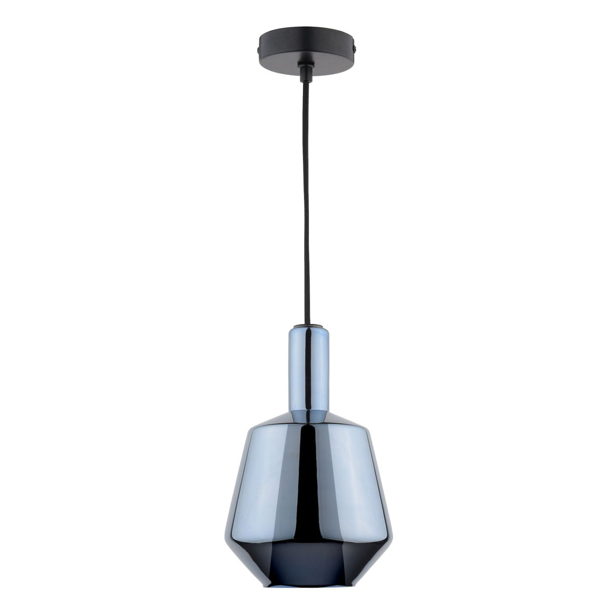 Esmeralda Small Single Pendant In Matt Black With Blue Glass Shade & Inner Opal Diffuser