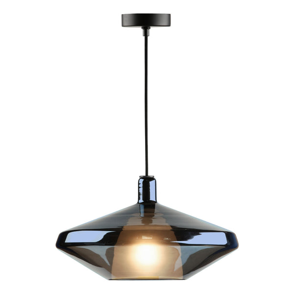 Esmeralda Large Single Pendant In Matt Black With Blue Glass Shade & Inner Opal Diffuser