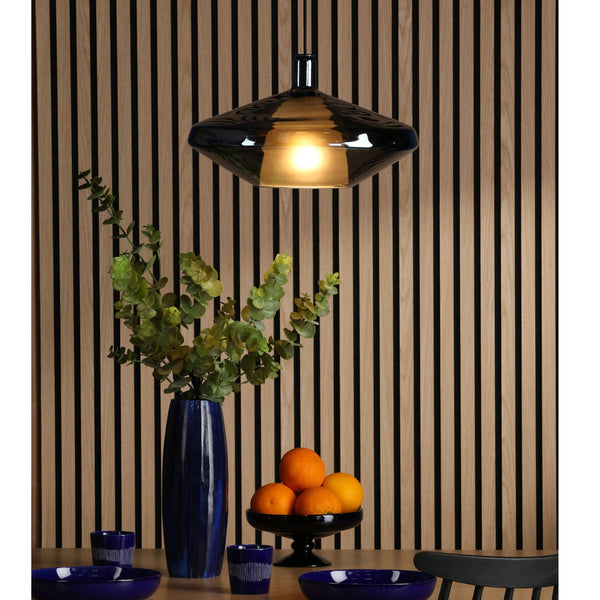 Esmeralda Large Single Pendant In Matt Black With Blue Glass Shade & Inner Opal Diffuser