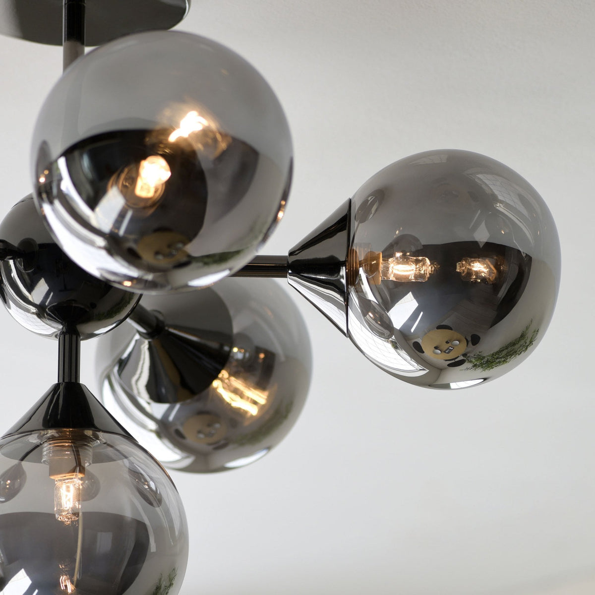 Oscar Six Light Semi Flush in Black with Smoked Mirror Glass Shades