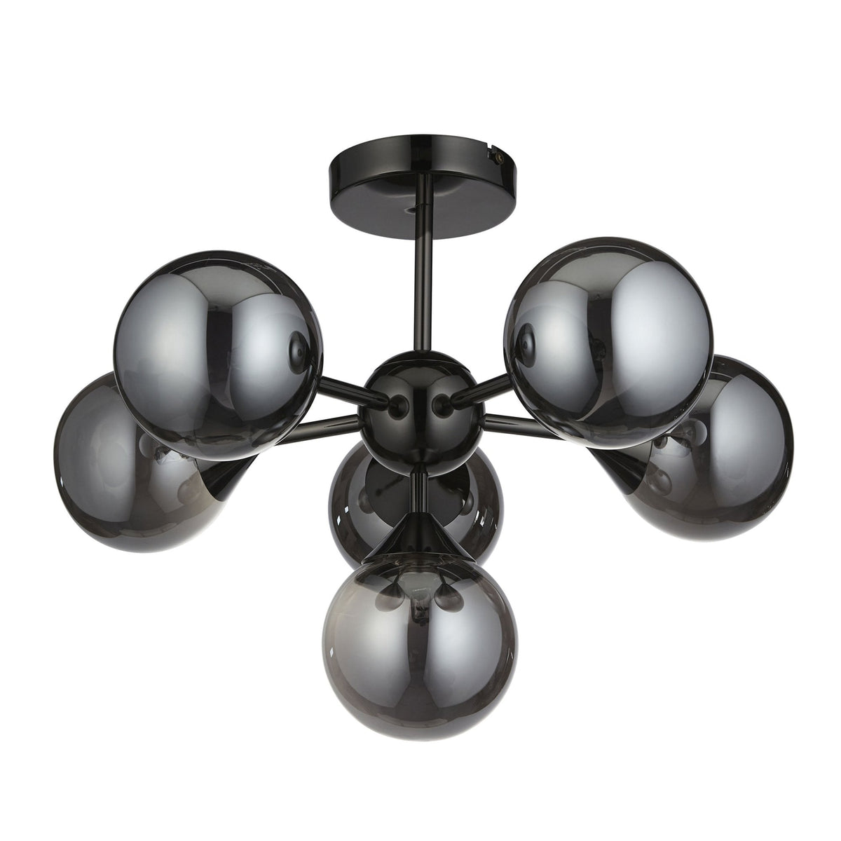 Oscar Six Light Semi Flush in Black with Smoked Mirror Glass Shades