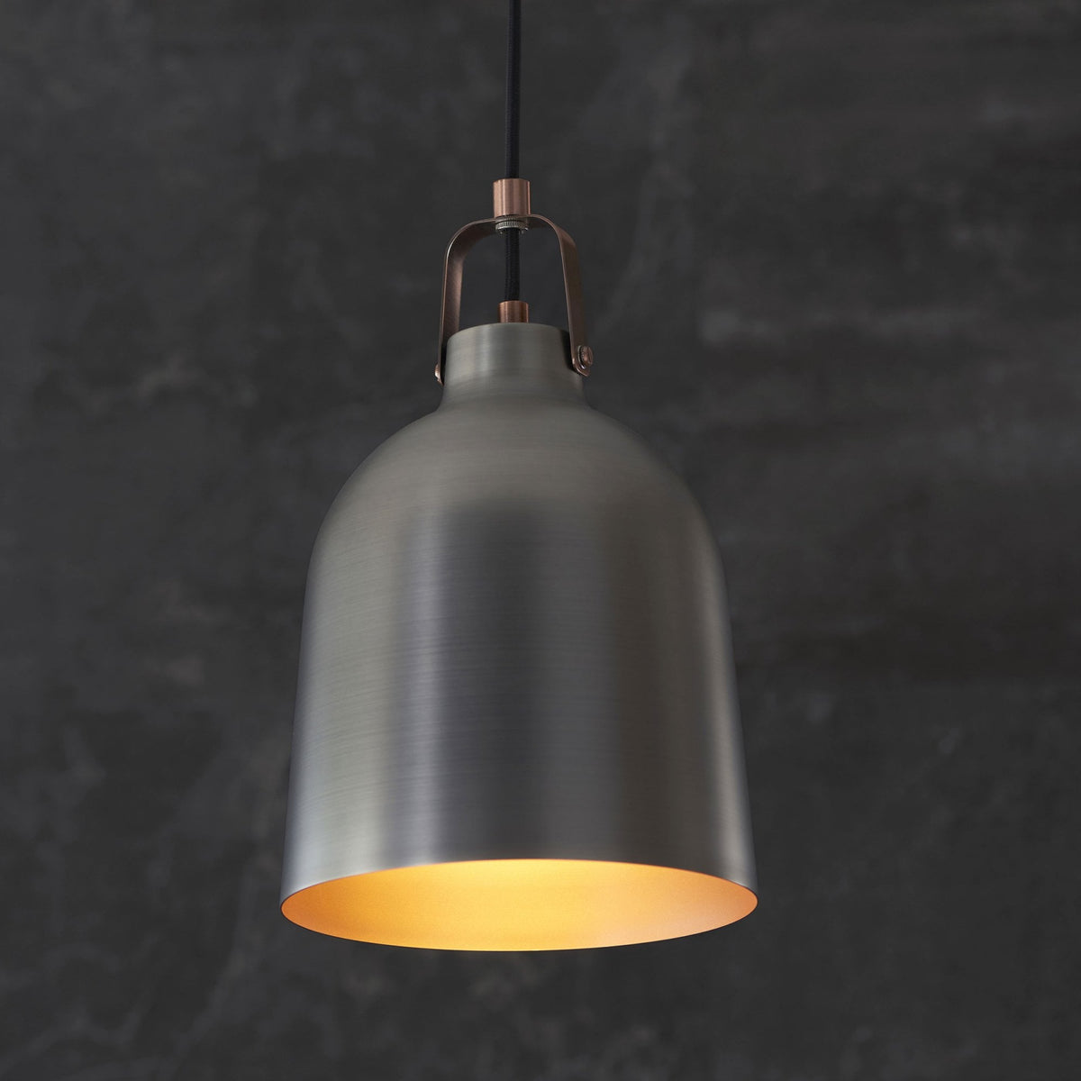 Lazenby Single Pendant in Aged Pewter with an Aged Copper Inner Shade