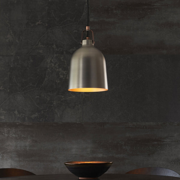 Lazenby Single Pendant in Aged Pewter with an Aged Copper Inner Shade