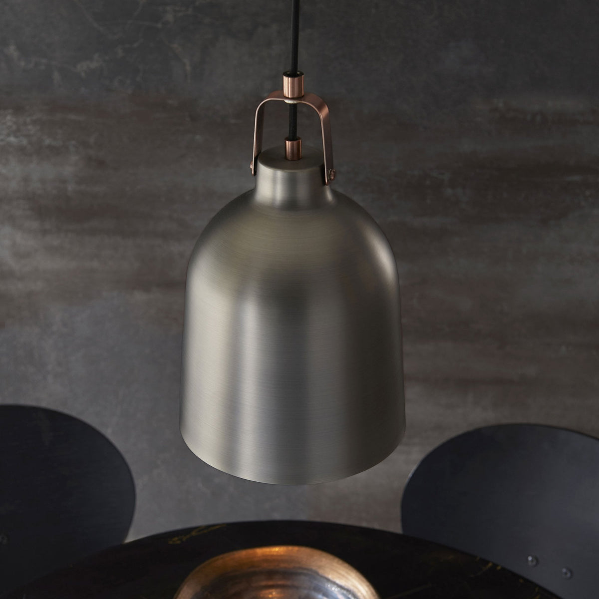 Lazenby Single Pendant in Aged Pewter with an Aged Copper Inner Shade