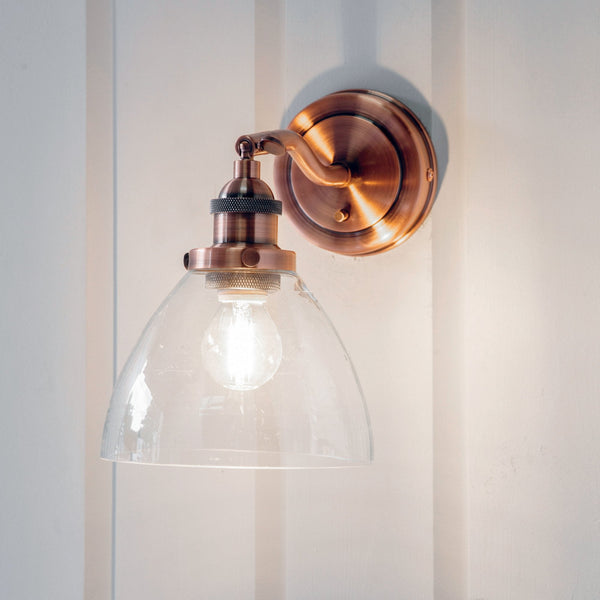 Hansen Wall Light in Copper with Clear Glass Shade