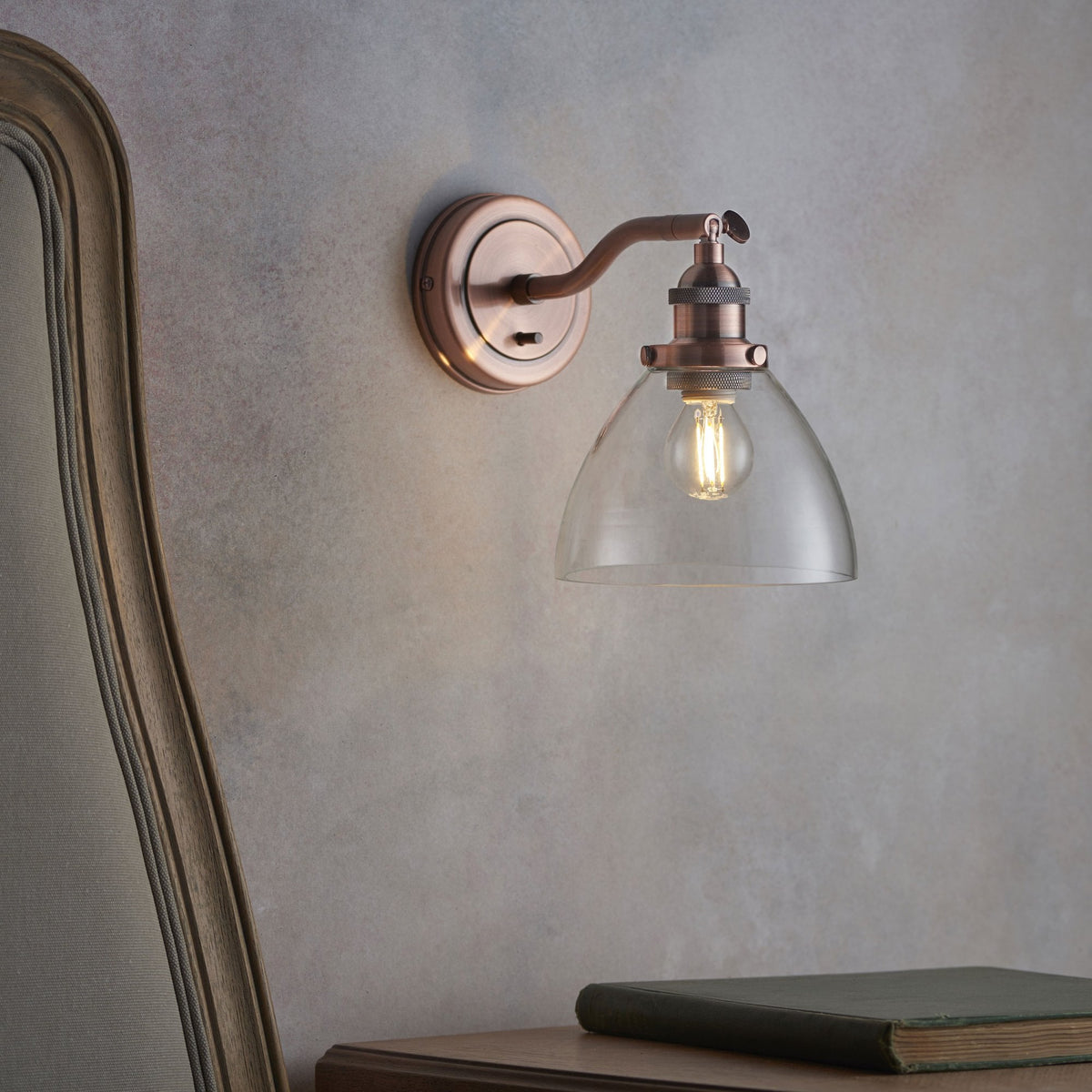 Hansen Wall Light in Copper with Clear Glass Shade