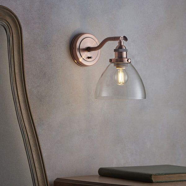 Hansen Wall Light in Copper with Clear Glass Shade