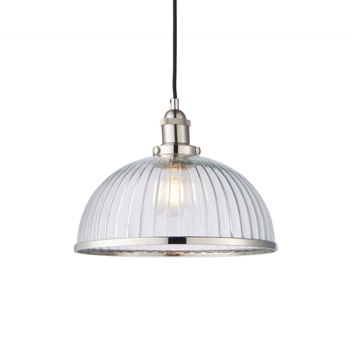 Hansen Single Pendant in Nickel with Vintage Clear Ribbed Glass Shade