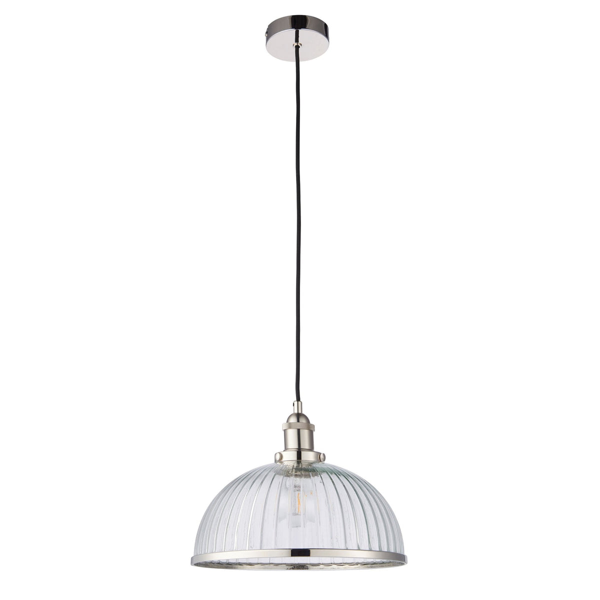 Hansen Single Pendant in Nickel with Vintage Clear Ribbed Glass Shade