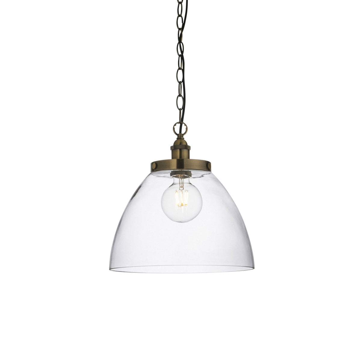 Hansen Grand Single Pendant in Antique Brass with Clear Glass Shade