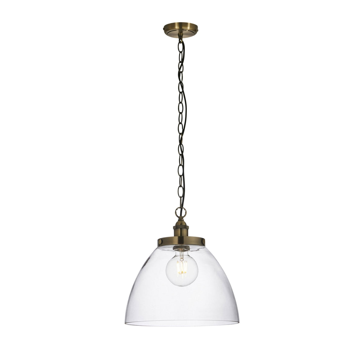 Hansen Grand Single Pendant in Antique Brass with Clear Glass Shade