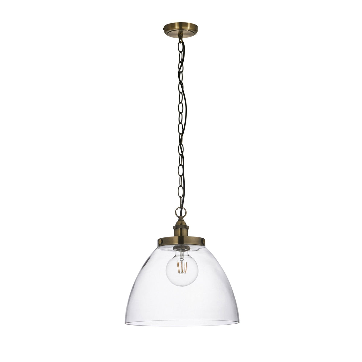 Hansen Grand Single Pendant in Antique Brass with Clear Glass Shade