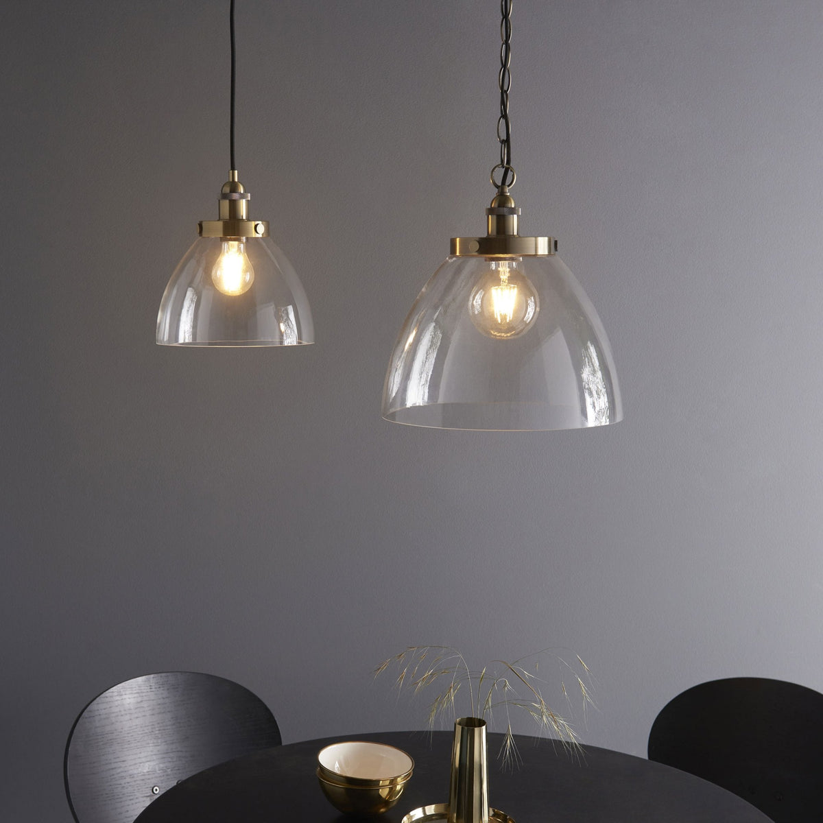 Hansen Grand Single Pendant in Antique Brass with Clear Glass Shade