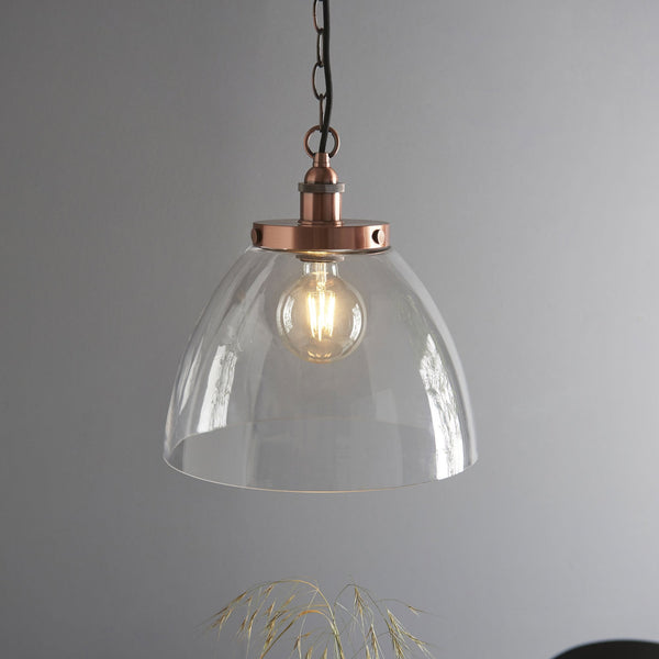 Hansen Grand Single Pendant in Aged Copper with Clear Glass Shade
