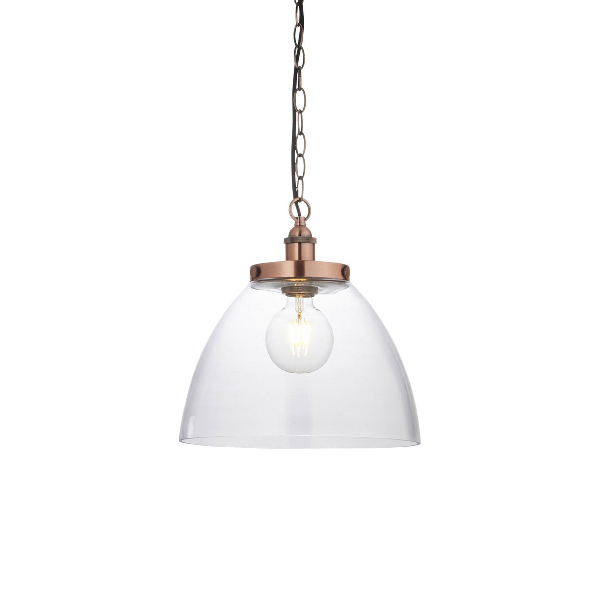 Hansen Grand Single Pendant in Aged Copper with Clear Glass Shade