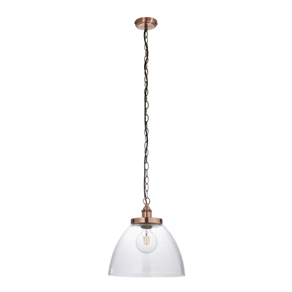 Hansen Grand Single Pendant in Aged Copper with Clear Glass Shade
