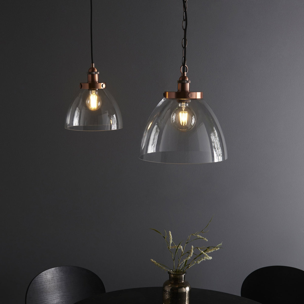 Hansen Grand Single Pendant in Aged Copper with Clear Glass Shade