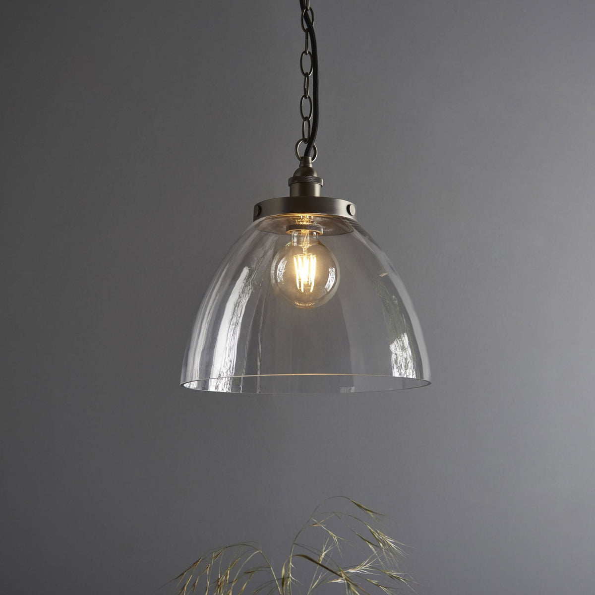 Hansen Grand Single Pendant in Brushed Silver with Clear Glass Shade