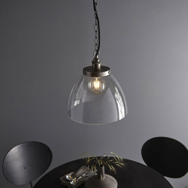 Hansen Grand Single Pendant in Brushed Silver with Clear Glass Shade