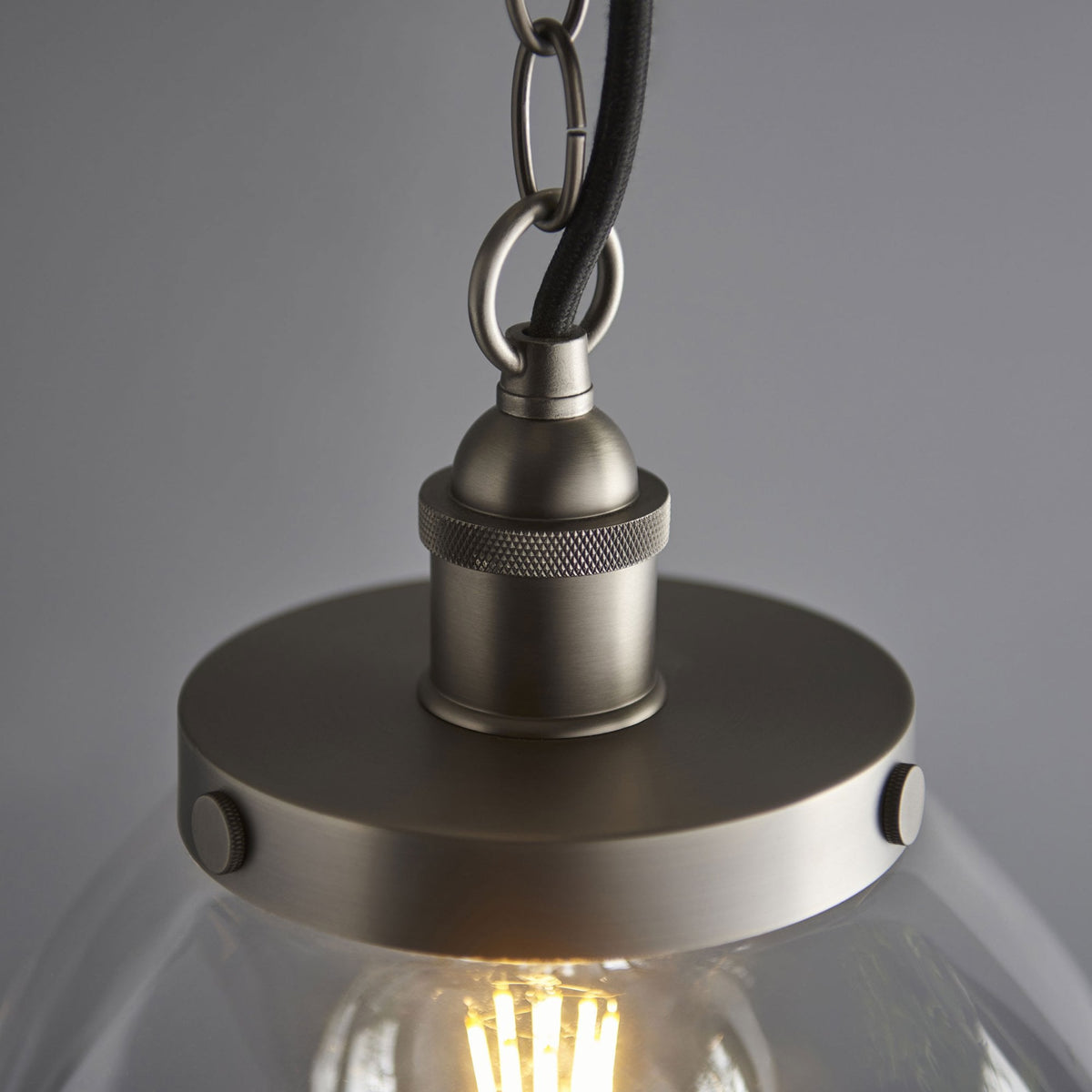 Hansen Grand Single Pendant in Brushed Silver with Clear Glass Shade