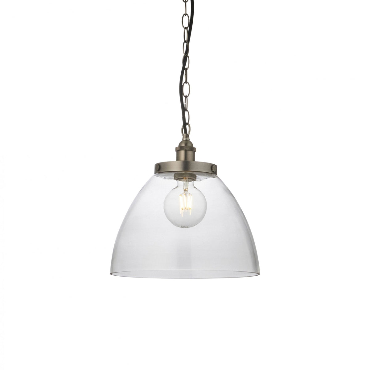 Hansen Grand Single Pendant in Brushed Silver with Clear Glass Shade