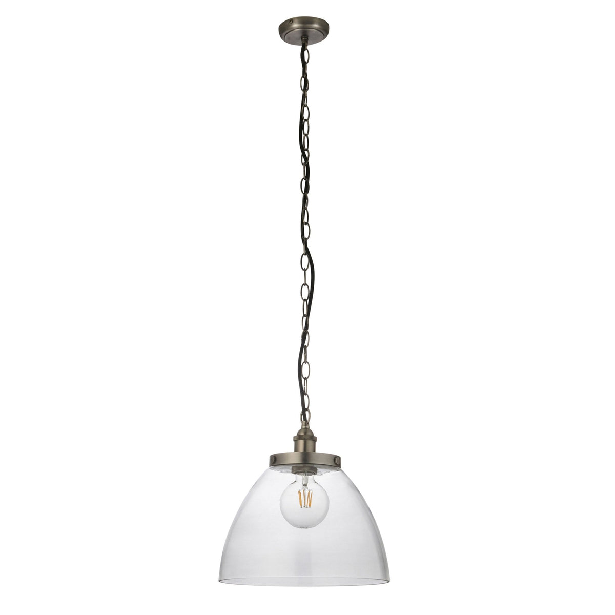 Hansen Grand Single Pendant in Brushed Silver with Clear Glass Shade