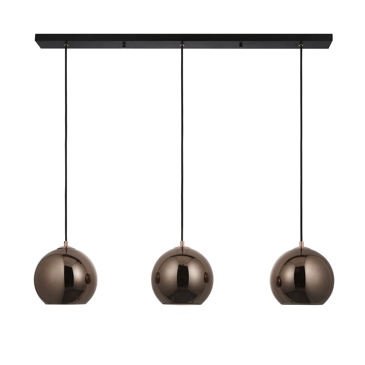 Boli Triple Drop Linear Pendant in Matt Black with Copper Mirrored Glass Shades