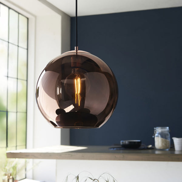 Boli Single Drop Pendant in Matt Black with Copper Mirrored Glass Shade