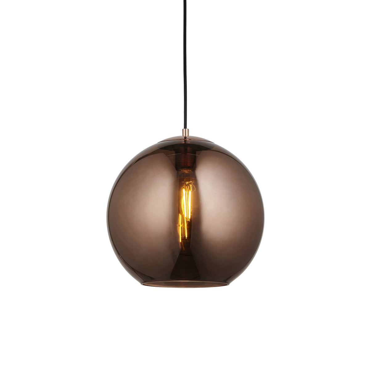 Boli Single Drop Pendant in Matt Black with Copper Mirrored Glass Shade