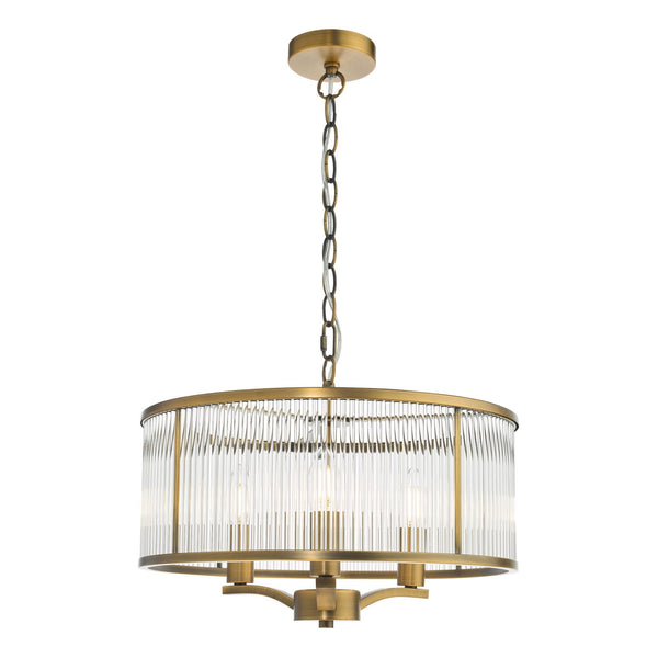 Evelyn 3 Light Pendant Antique Bronze With Clear Glass Rods