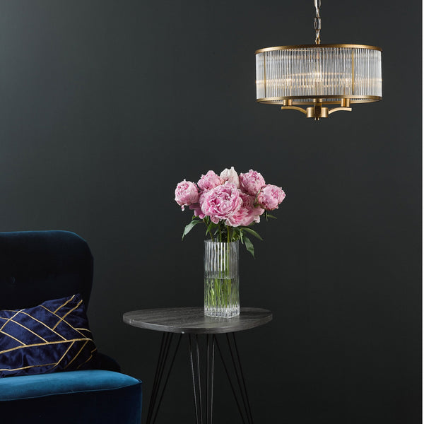 Evelyn 3 Light Pendant Antique Bronze With Clear Glass Rods