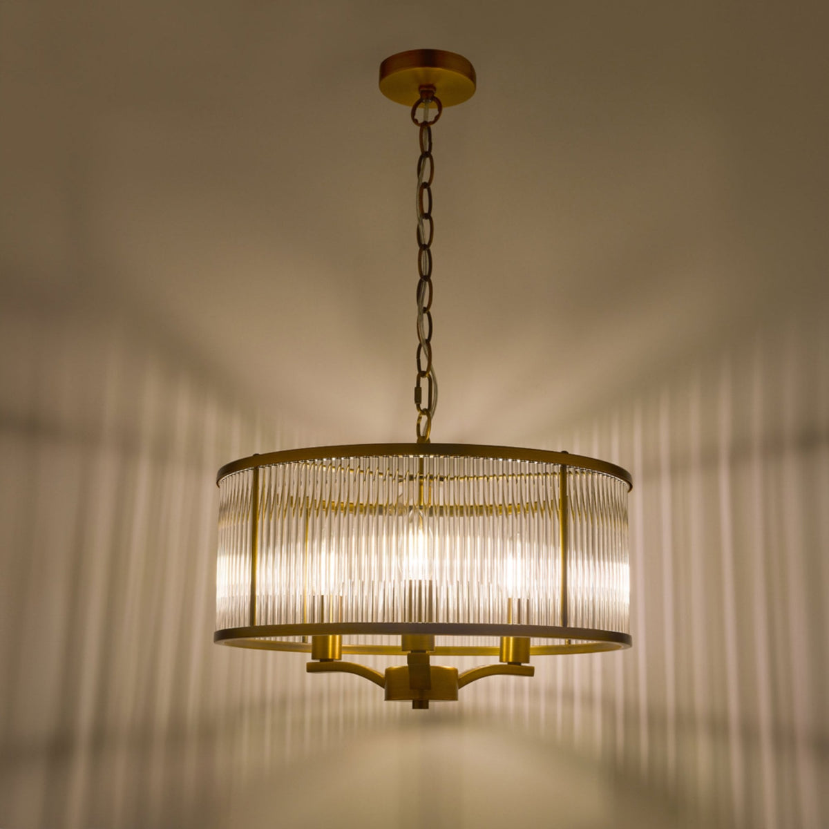 Evelyn 3 Light Pendant Antique Bronze With Clear Glass Rods