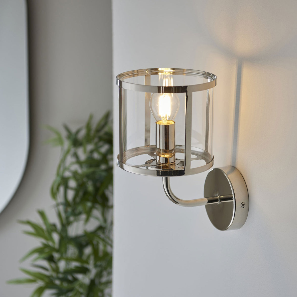 Hopton Wall Light in Bright Nickel & Clear Glass