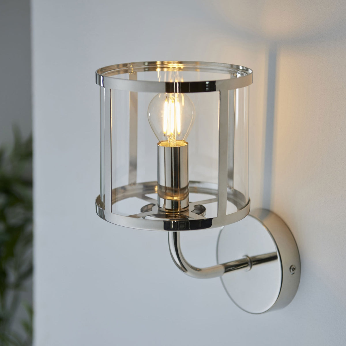 Hopton Wall Light in Bright Nickel & Clear Glass