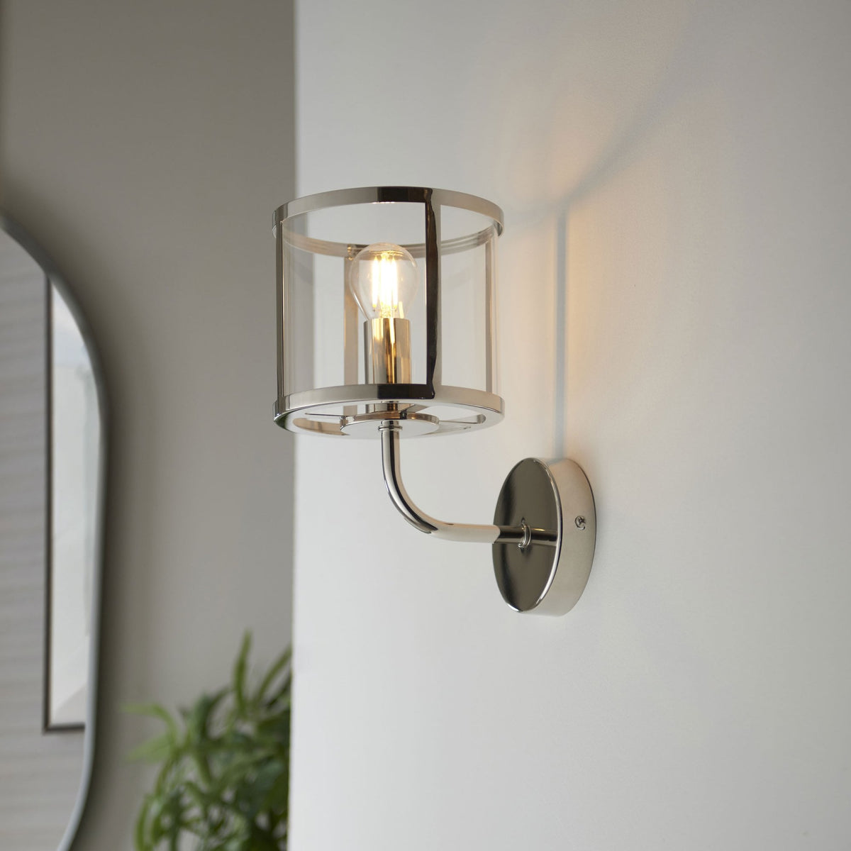 Hopton Wall Light in Bright Nickel & Clear Glass
