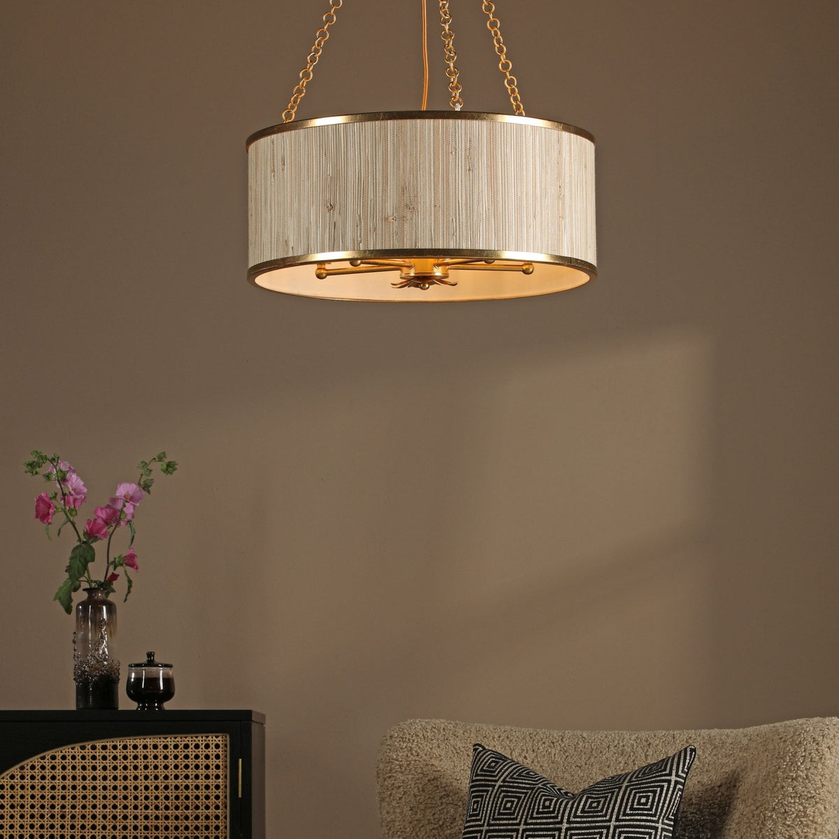 Fenella 5 Light Pendant in Gold Leaf With Seagrass Shade