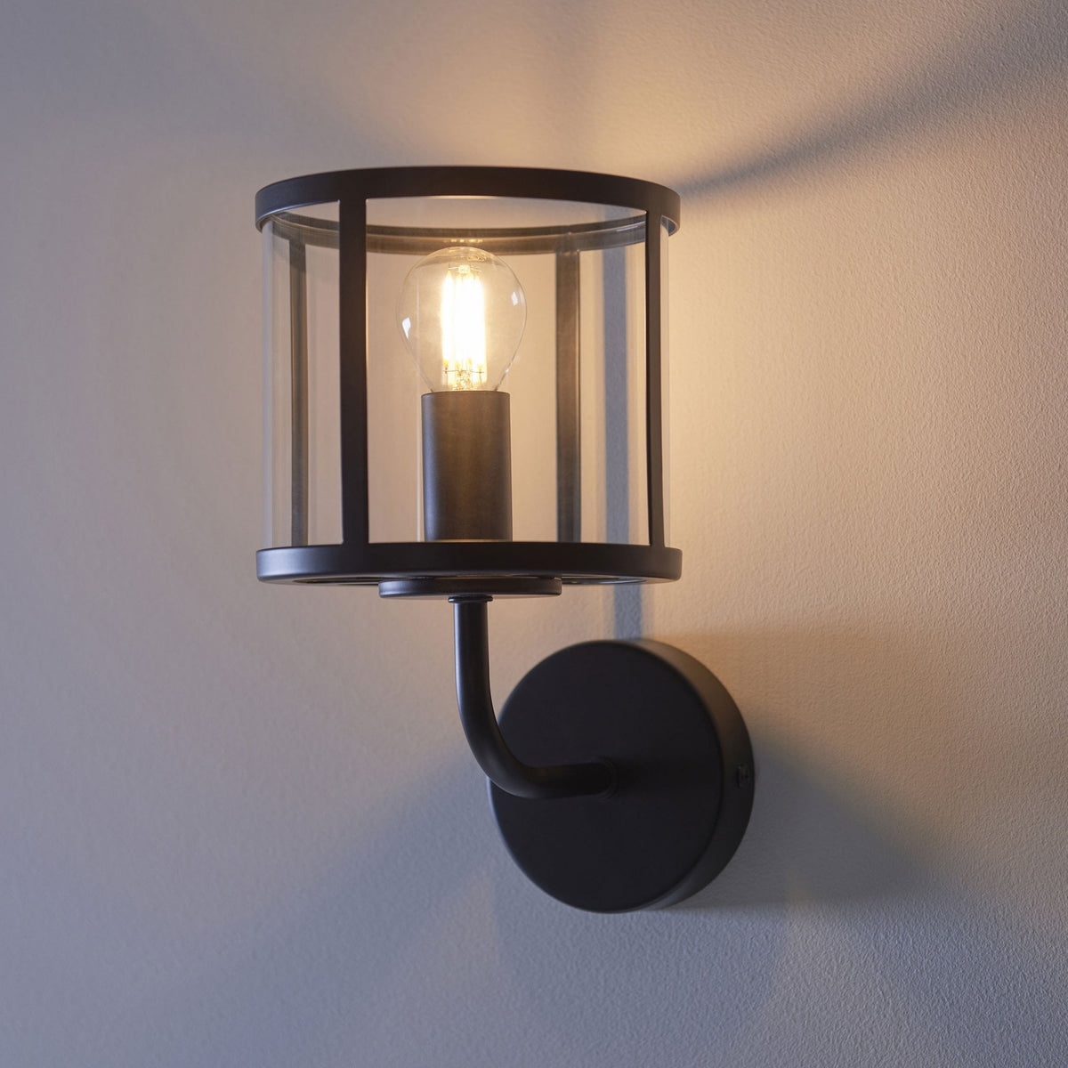 Hopton Wall Light in Matt Black & Clear Glass